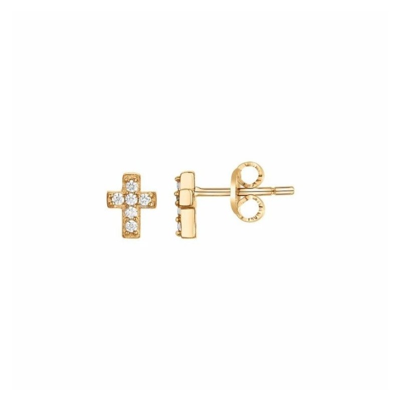 Boucles d'oreilles Clous Carador Femme en Plaqué Or et Oxydes de zirconium Motif croix