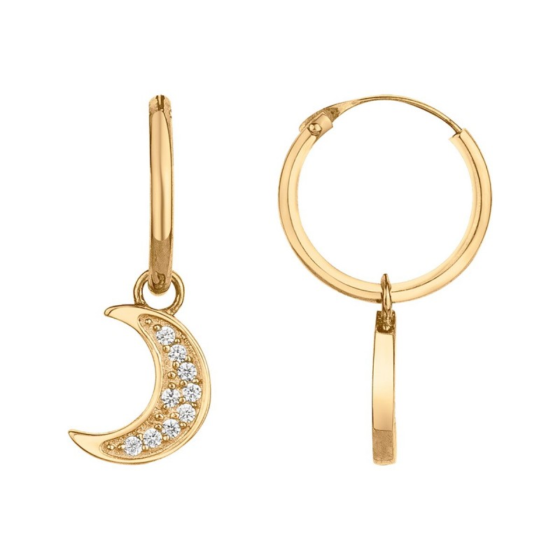Boucles d'oreilles Créoles Carador Femme en Plaqué or et Oxydes de zirconium pampilles lune