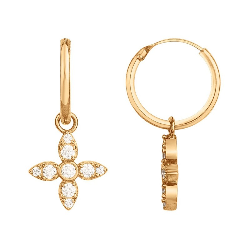 Boucles d'oreilles Créoles Carador Femme en Plaqué Or et Oxydes de zirconium pampilles croix