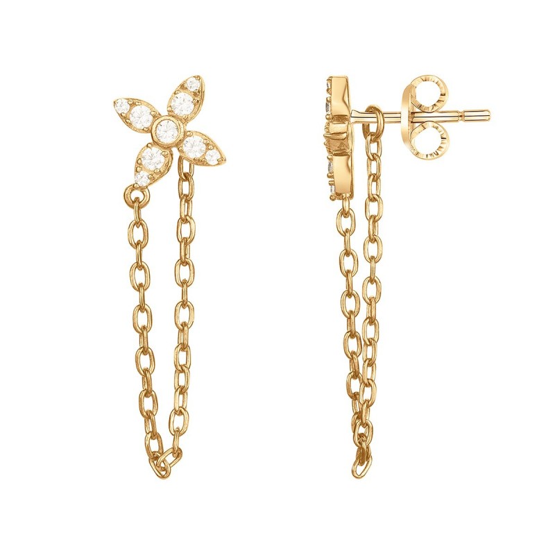 Boucles d'oreilles Pendantes  Carador Femme en Plaqué Or et Oxydes de zirconium Motif fleur