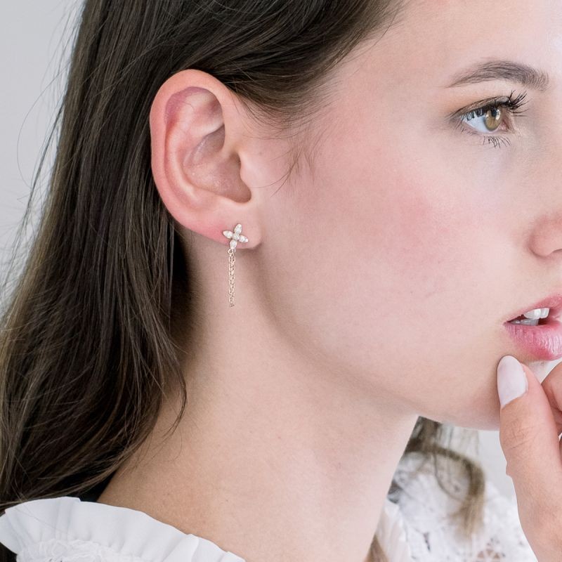 Boucles d'oreilles Pendantes  Carador Femme en Plaqué Or et Oxydes de zirconium Motif fleur