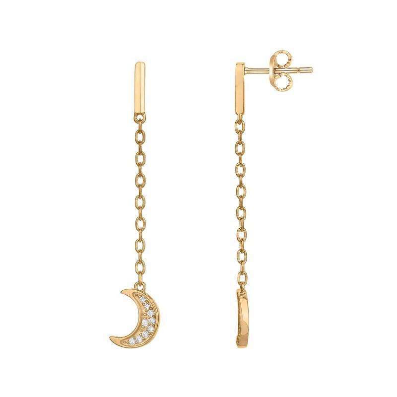 Boucles d'oreilles Pendantes Carador Femme en Plaqué Or et Oxydes de zirconium Motif lune