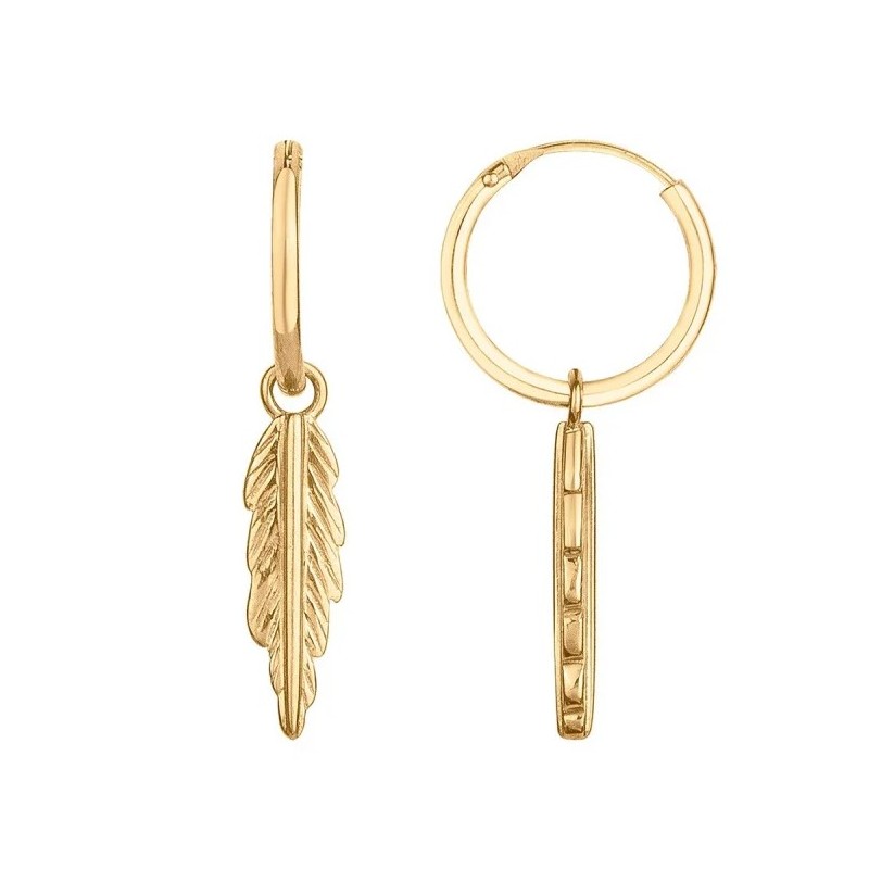 Boucles d'oreilles Créoles Carador Femme en Plaqué Or Pampilles plume