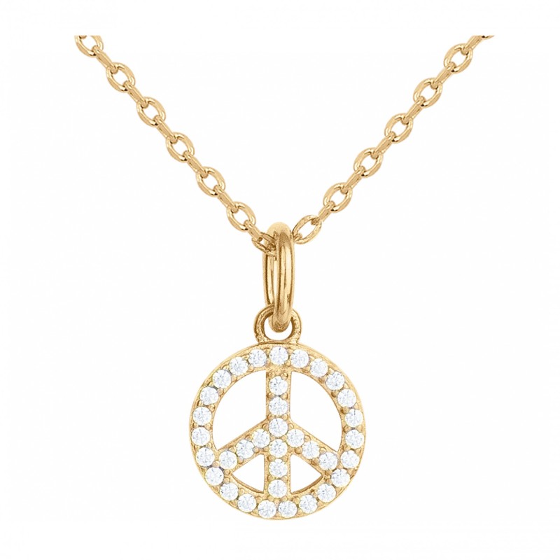 Collier Carador Femme en Plaqué Or et Oxydes de zirconium Motif Peace and Love Maille forçat