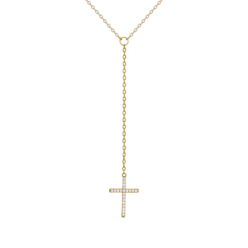 Collier Carador Sautoir en Plaqué Or et Oxydes de zirconium Motif croix