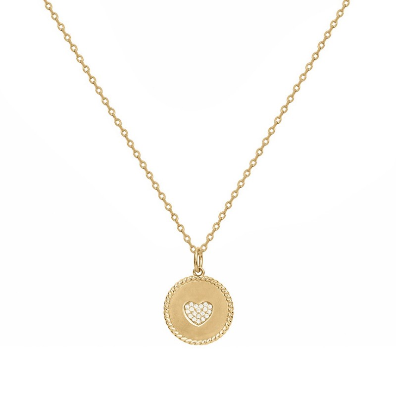 Collier Carador Femme en Plaqué Or  plaque Motif  avec coeur en oxydes de zirconium