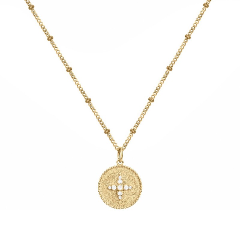 Collier Carador Femme en Plaqué Or plaque Motif  fleur en oxydes de zirconium