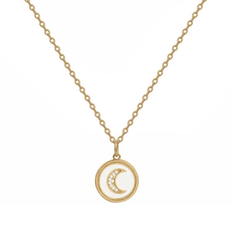 Collier Carador Femme en Plaqué Or plaque blanche Motif lune en oxydes de zirconium