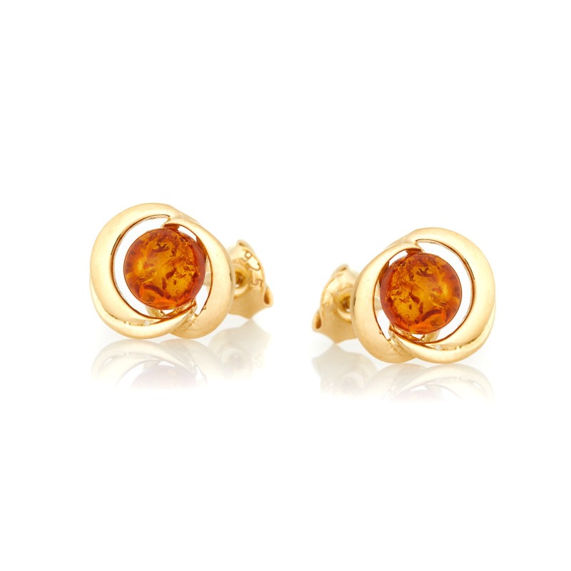 Boucles d'oreilles Clous Femme en Argent 925/000 doré avec Ambre marron ronde