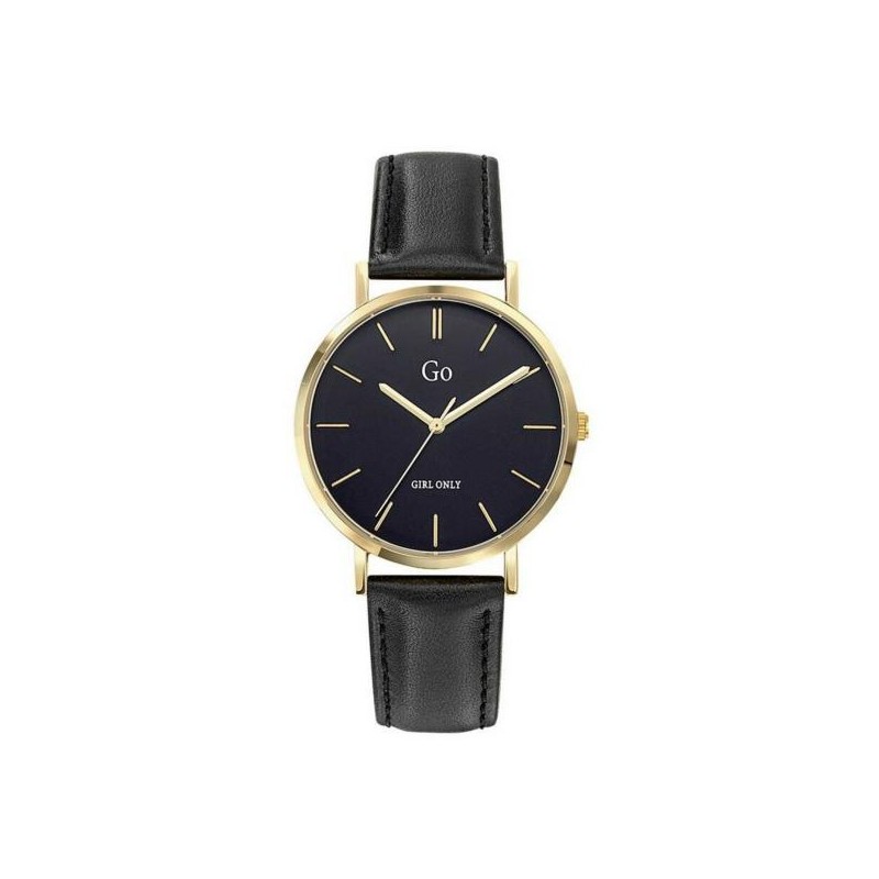 MONTRE GO GIRL ONLY BRACELET CUIR NOIR BOITIER DORE