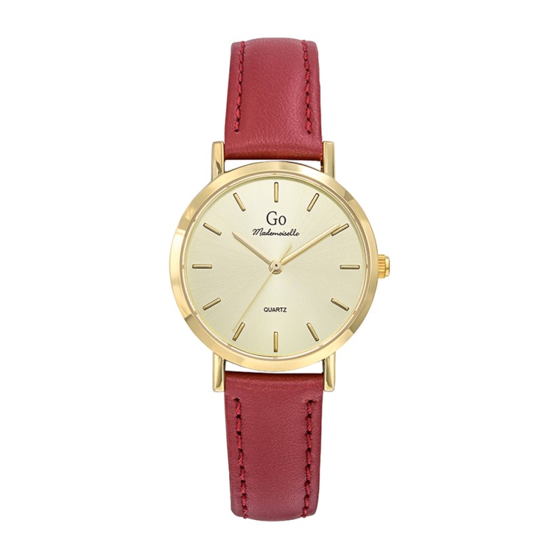 MONTRE GO GIRL ONLY BRACELET CUIR ROUGE BOITIER DORE
