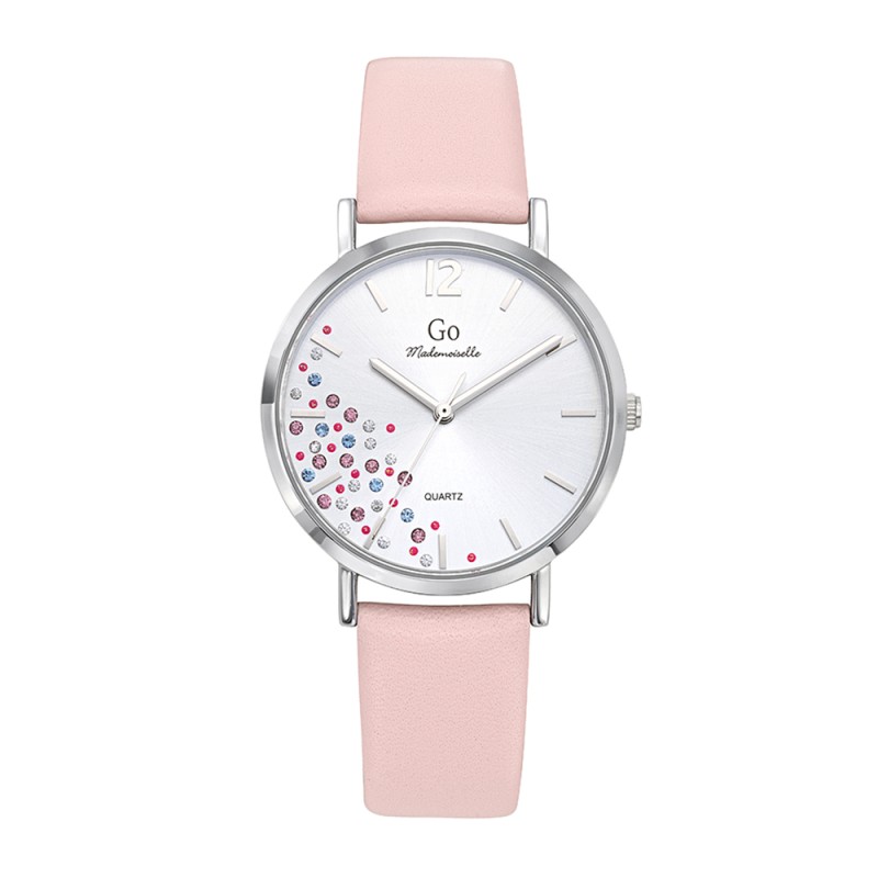 MONTRE GO GIRL ONLY BRACELET CUIR ROSE CADRAN AVEC STRASS MULTICOLORES