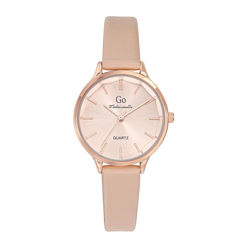 MONTRE GO GIRL ONLY BRACELET SIMILI CUIR BEIGE BOITIER DORE ROSE