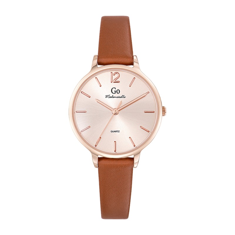 MONTRE GO GIRL ONLY BRACELET SIMILI CUIR MARRON BOITIER DORE ROSE