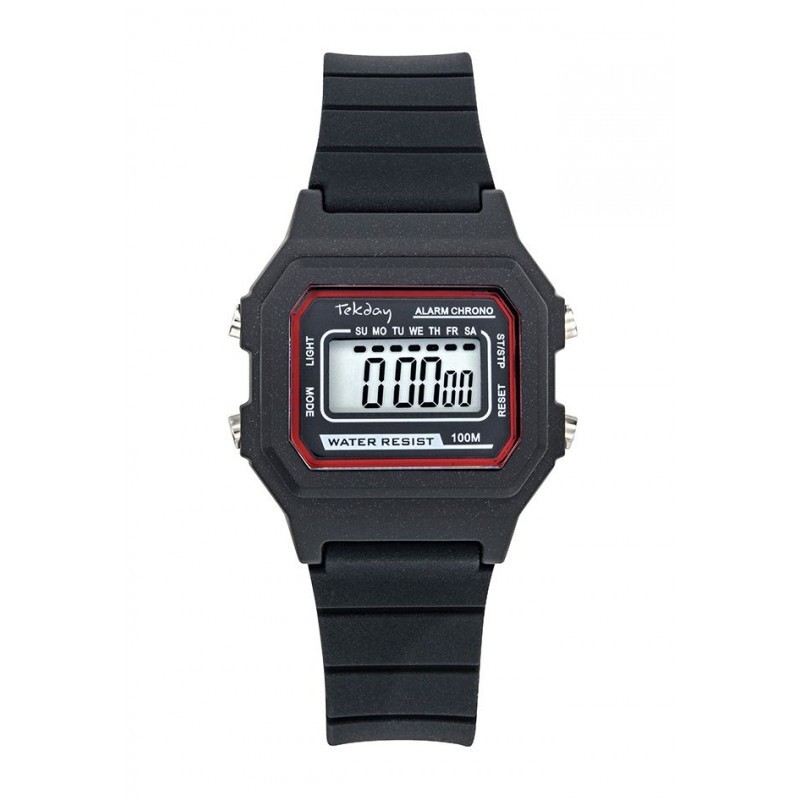 Montre TEKDAY enfant silicone noir affichage digitale boitier carre