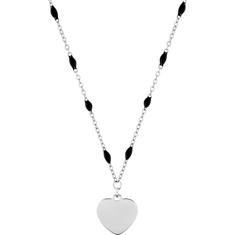 Collier Pendentif forme de coeur Amporelle en acier argenté avec époxy noir sur la chaîne