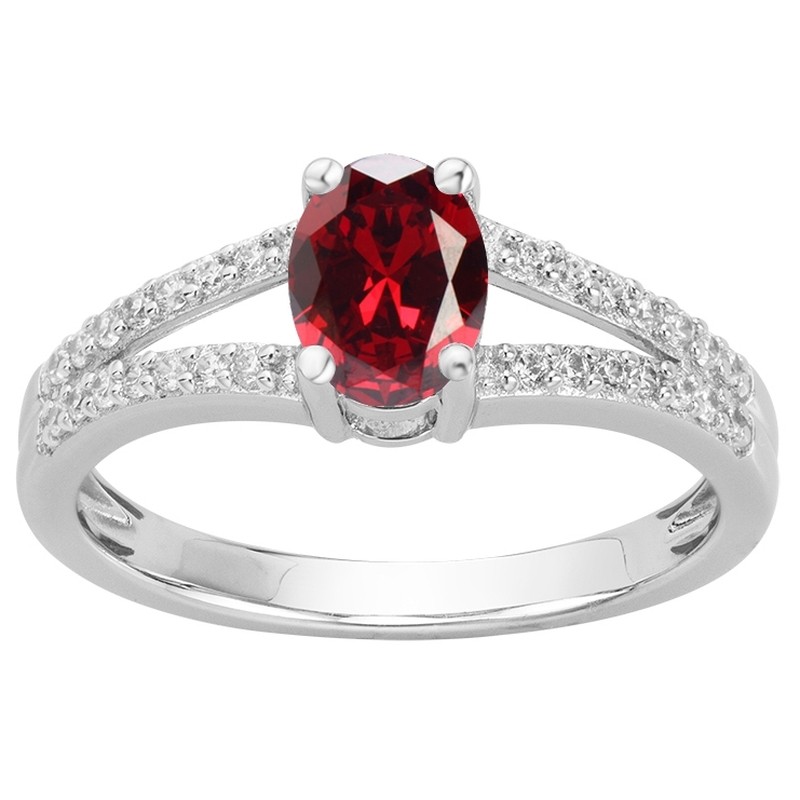 Bague Femme Carador en Argent avec Spinelle rouge et Oxydes de zirconium