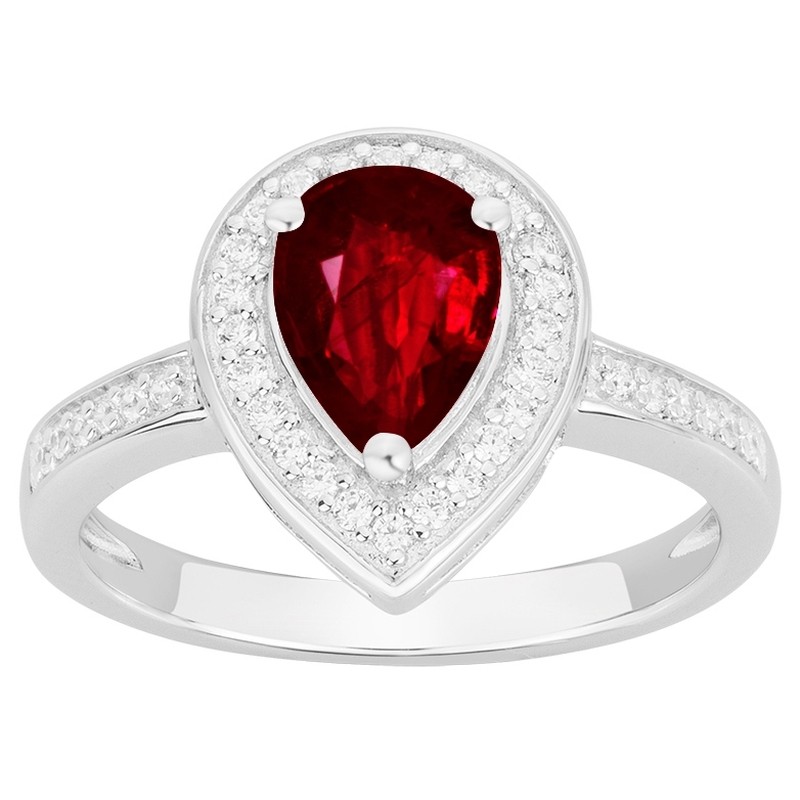 Bague Femme Carador en Argent Spinelle rouge et Oxydes Forme goutte d'eau