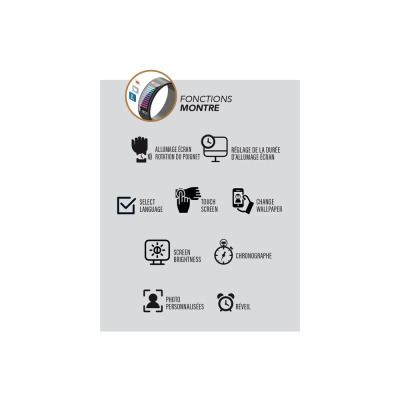 Montre connectée Mixte Smarty Energy Bracelet noir boitier rectangle