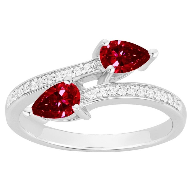 Bague Femme Carador Argent avec double Spinelle rouge et oxydes