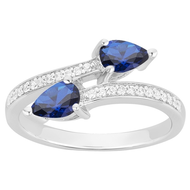Bague Femme Carador en Argent avec double Spinelle bleu et Oxydes de zirconium