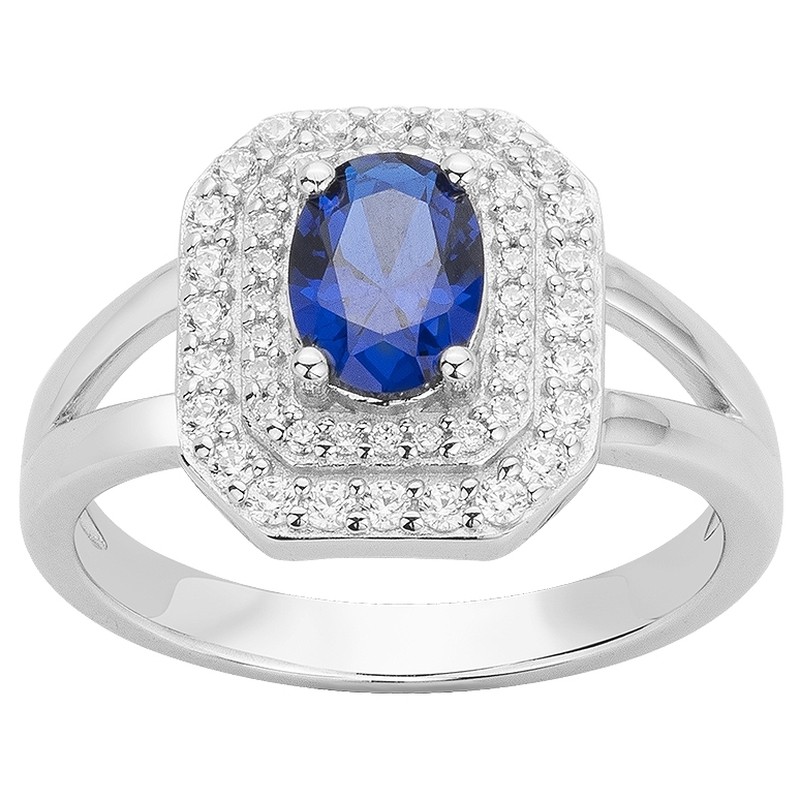 Bague Femme en Argent avec Spinelle bleu et Oxydes