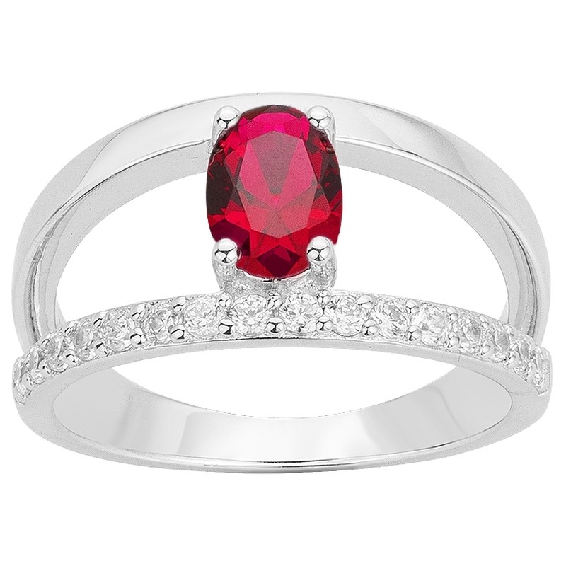 Bague Femme Carador double anneau en Argent avec Spinelle rouge et Oxydes