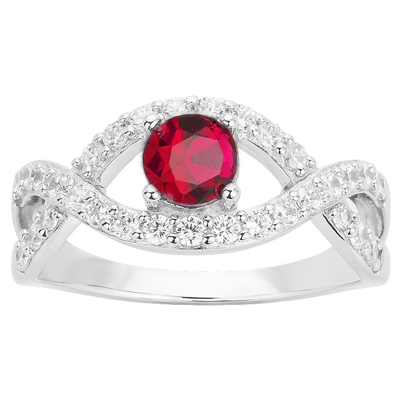 Bague Femme Carador anneau torsadé Argent avec Spinelle rouge et Oxydes