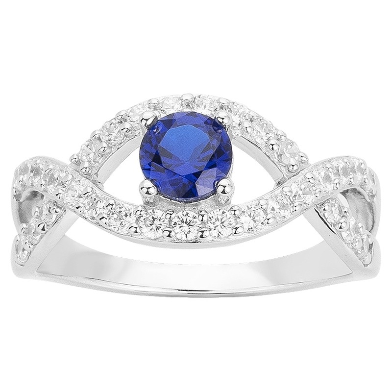 Bague Femme Carador anneau torsadé Argent avec Spinelle bleu et Oxydes