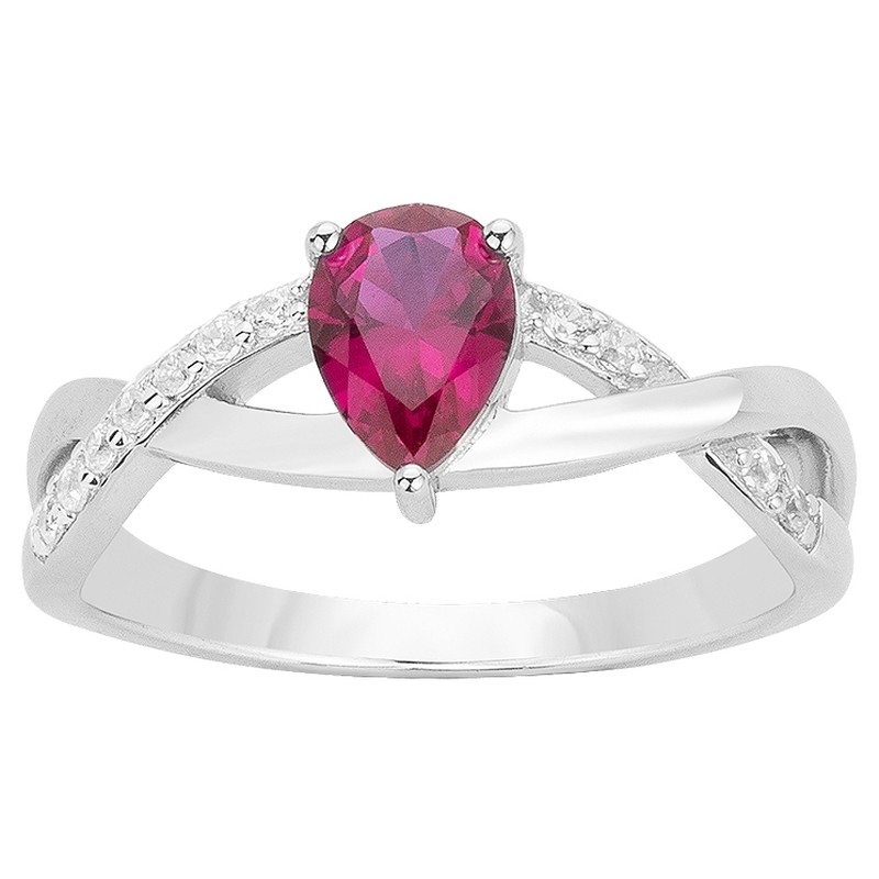 Bague Femme Carador Argent avec Oxydes et Spinelle rouge Motif goutte d'eau