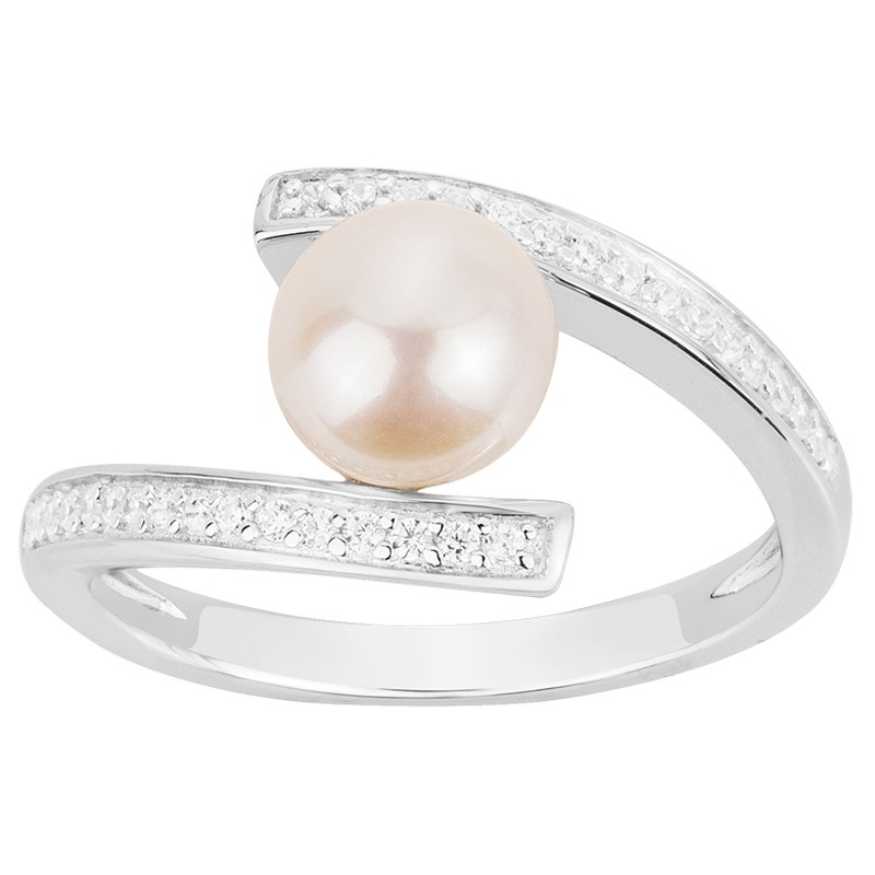 Bague Femme Carador Argent avec Perle nacrée et Oxydes serti tension