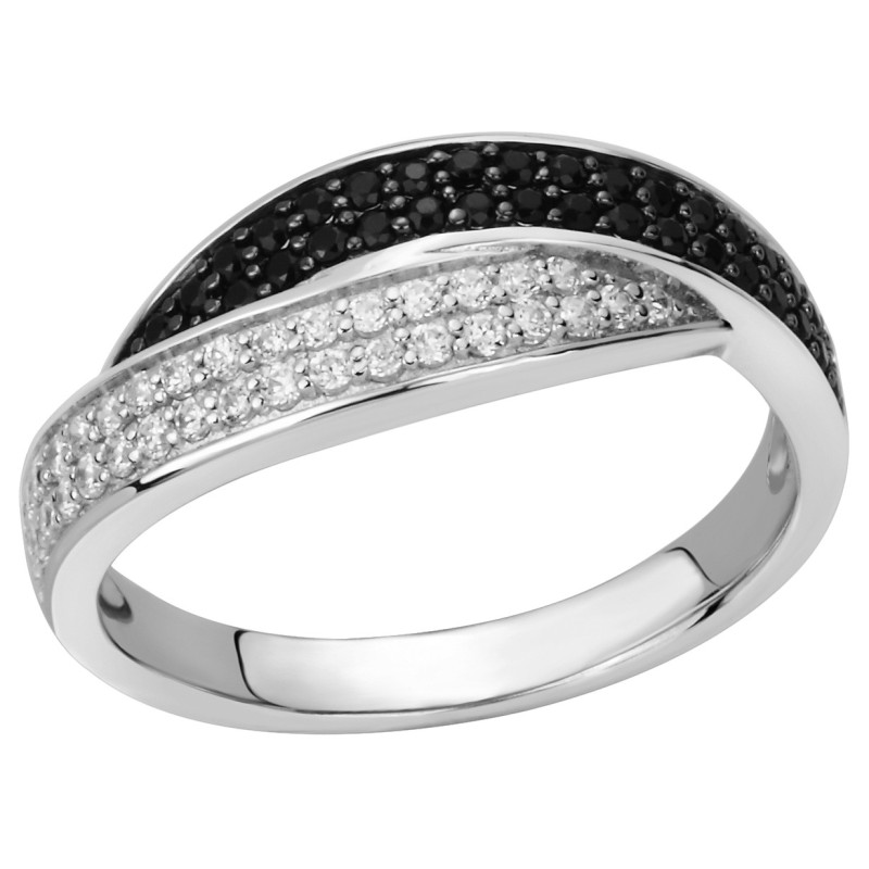 Bague Femme Carador en Argent avec Oxydes de zirconium noir et blanc