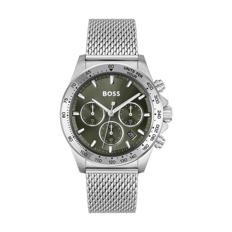 Montre Boss hero homme bracelet milanais cadran vert