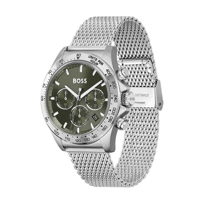 Montre Boss hero homme bracelet milanais cadran vert