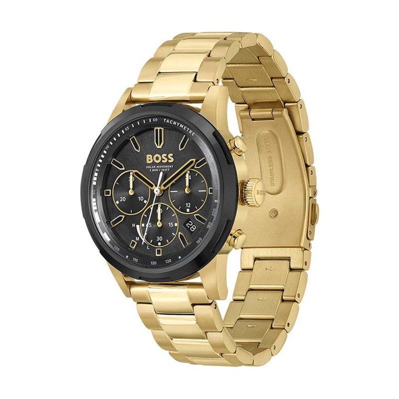 Montre Boss Solgrade homme bracelet acier doré cadran noir