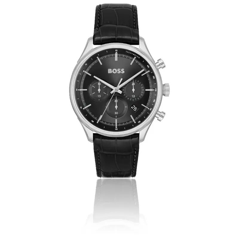 Montre Boss Gregor homme bracelet cuir noir cadran noir