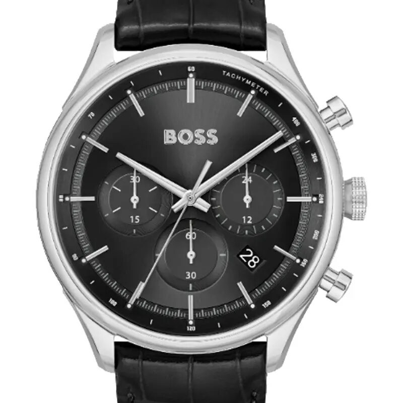 Montre Boss Gregor homme bracelet cuir noir cadran noir