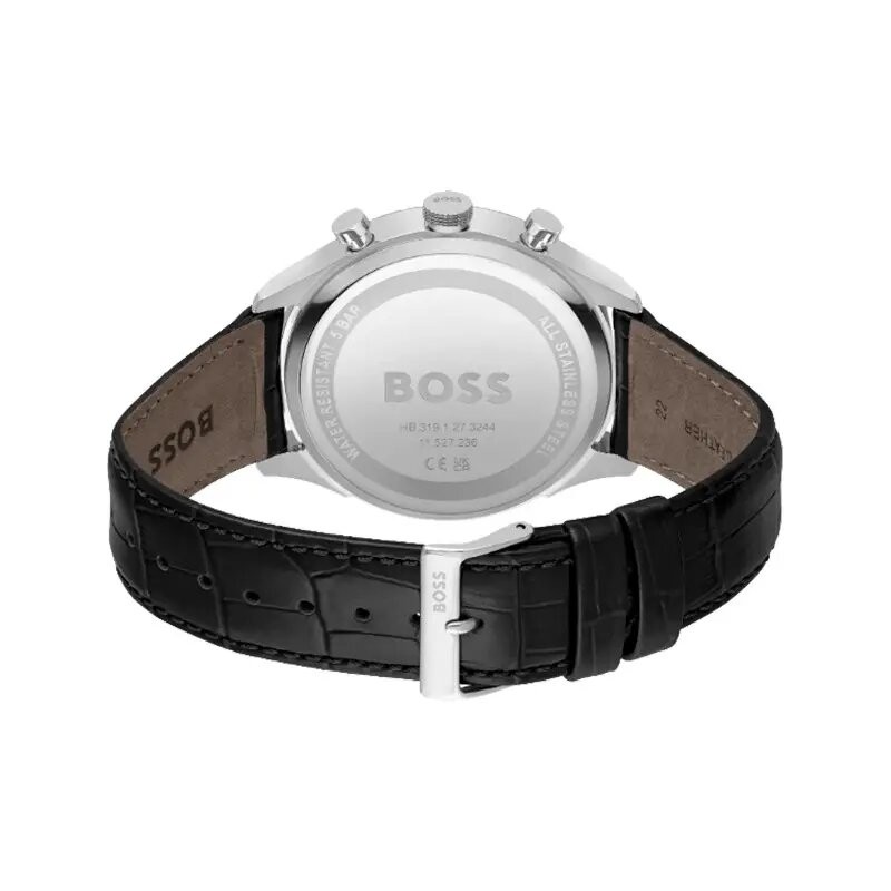 Montre Boss Gregor homme bracelet cuir noir cadran noir