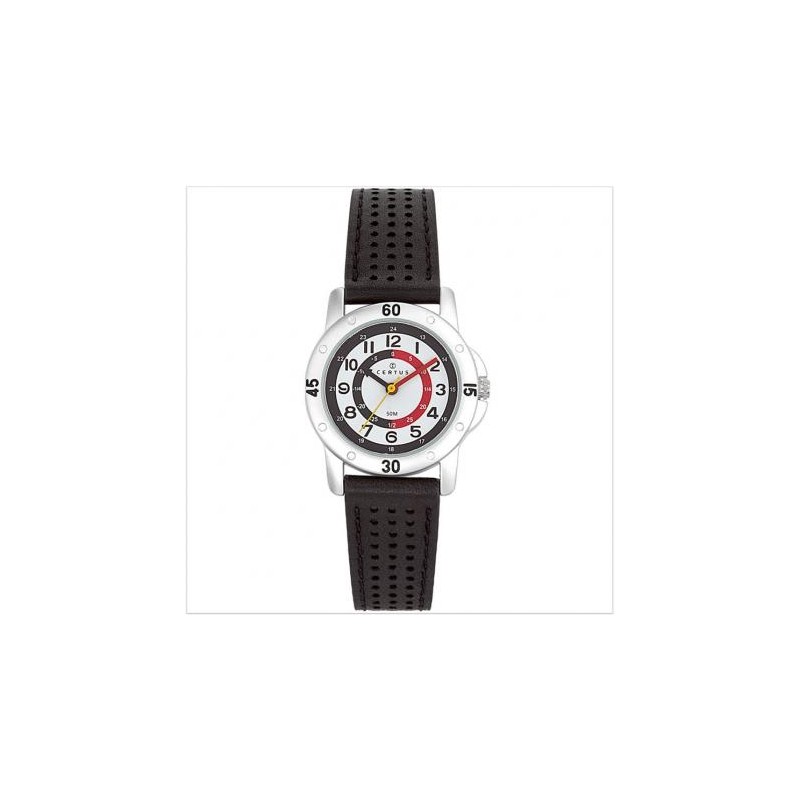 MONTRE CERTUS ENFANT EN CUIR NOIR CADRAN PEDAGOGIQUE