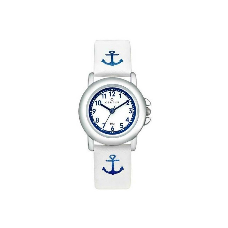 MONTRE CERTUS ENFANT EN CUIR BLANC AVEC ANCRE MARINE