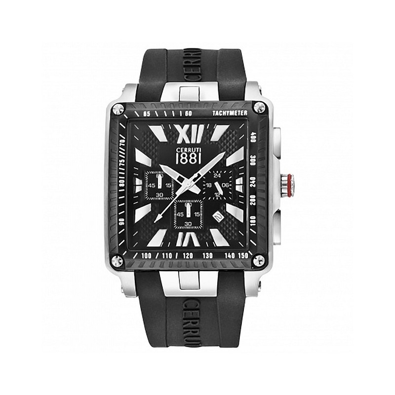 MONTRE CERRUTI 1881 HOMME BRACELET SILICONE NOIR CADRAN CARRE CHRONOGRAPHE