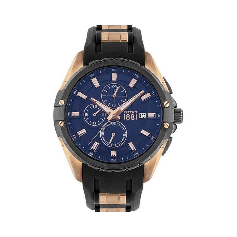MONTRE CERRUTI 1881 VOCETO  HOMME BRACELET SILICONE NOIR  CADRAN BLEU CHRONOGRAPHE