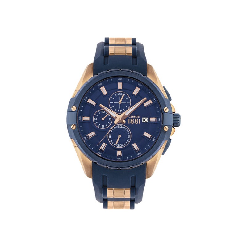 MONTRE CERRUTI 1881 VOCETO  HOMME BRACELET SILICONE BLEU  CADRAN BLEU CHRONOGRAPHE