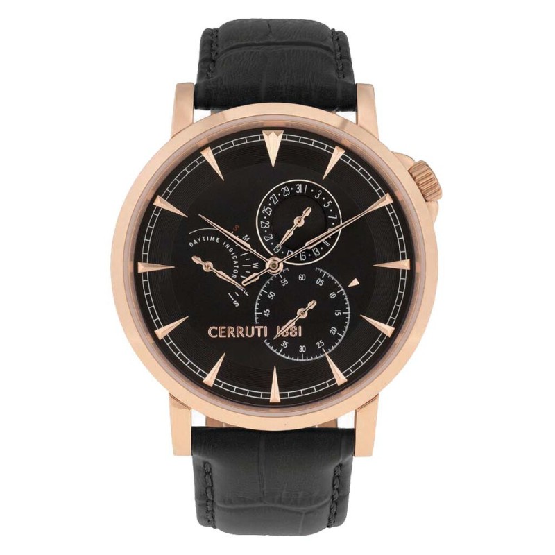 MONTRE CERRUTI 1881 CAIANO  HOMME BRACELET CUIR NOIR BOITIER DORE ROSE CHRONOGRAPHE