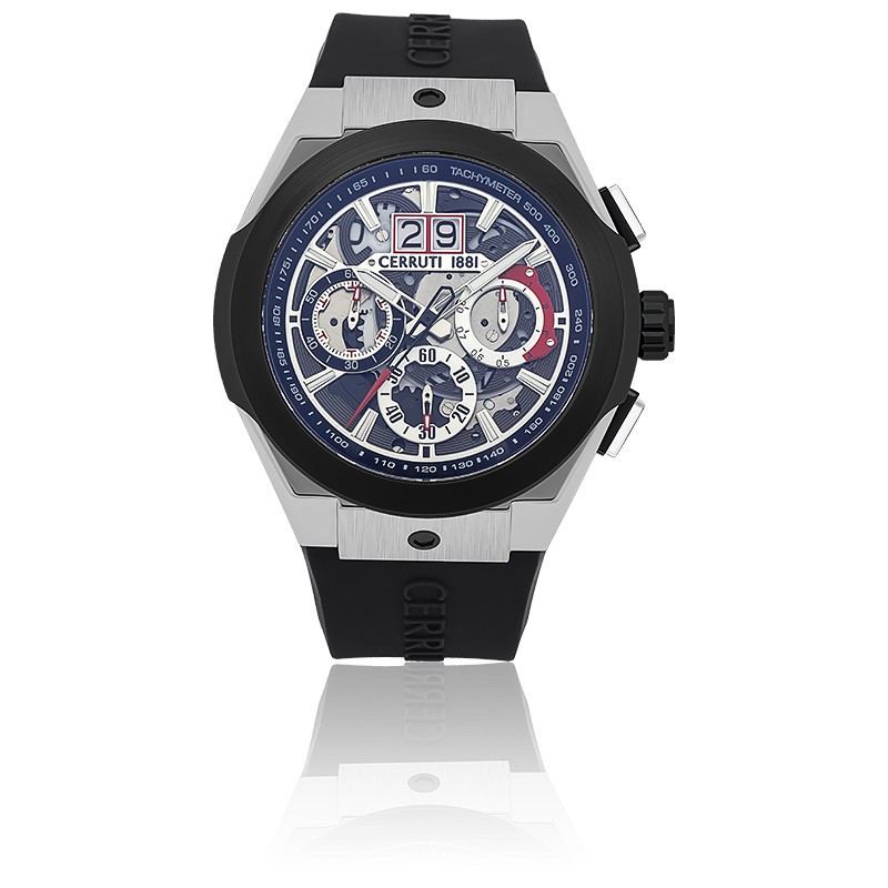 MONTRE CERRUTI 1881 VELLETRI RUSCELLO HOMME BRACELET SILICONE NOIR CHRONOGRAPHE