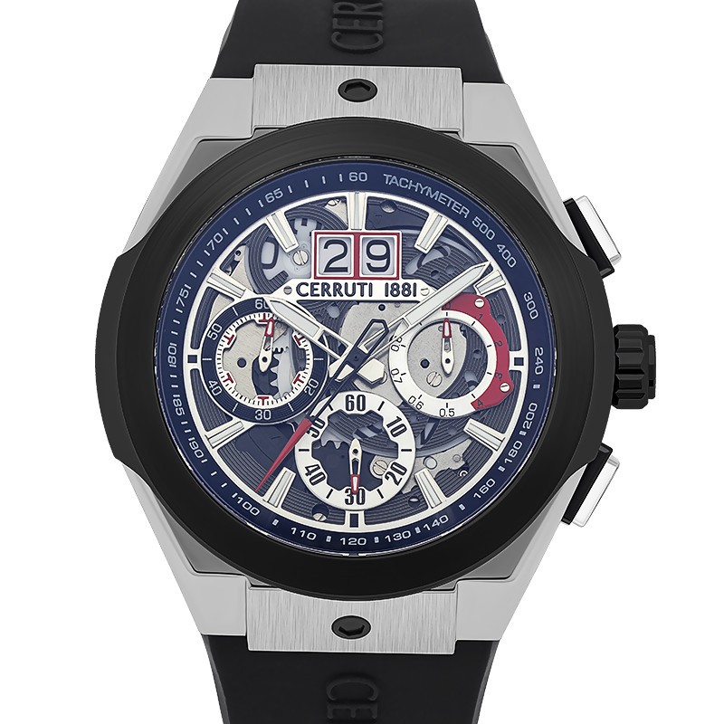 MONTRE CERRUTI 1881 VELLETRI RUSCELLO HOMME BRACELET SILICONE NOIR CHRONOGRAPHE