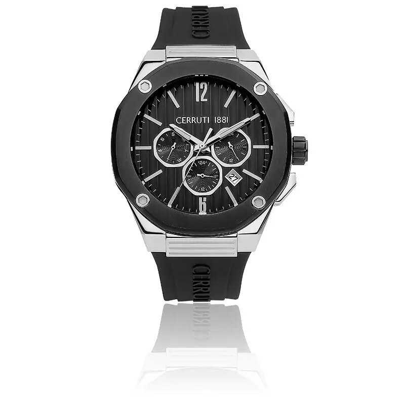 MONTRE CERRUTI 1881 RAZZUOLO HOMME BRACELET SILICONE NOIR CADRAN NOIR CHRONOGRAPHE