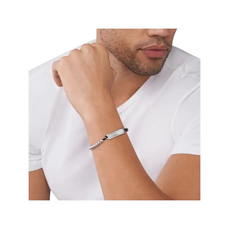 Bracelet Homme Diesel perles bicolores et plaque