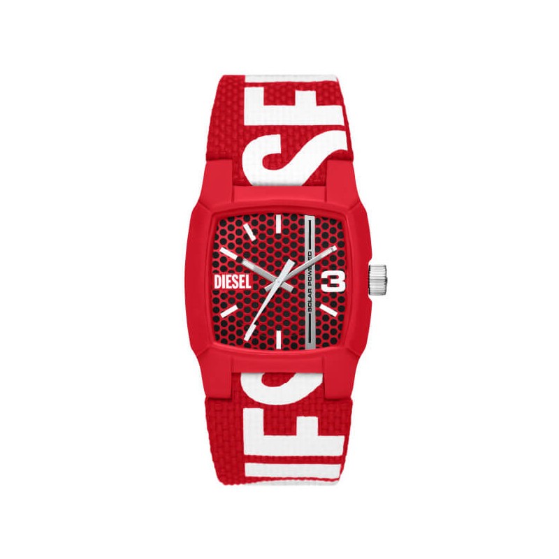 MONTRE HOMME DIESEL EN TISSU ROUGE BOITIER CARRE