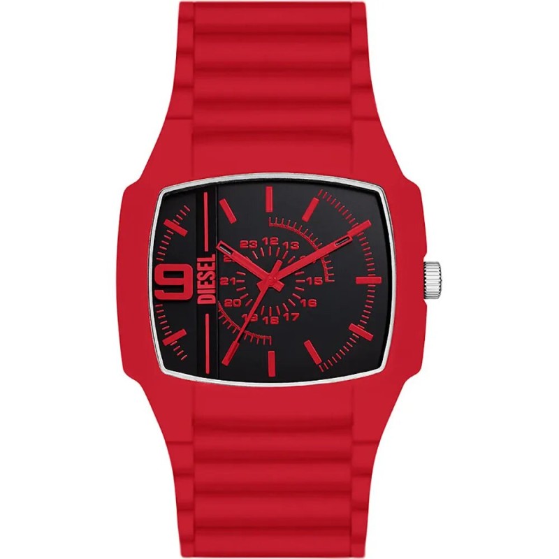 MONTRE HOMME DIESEL EN SILICONE ROUGE BOITIER RECTANGLE